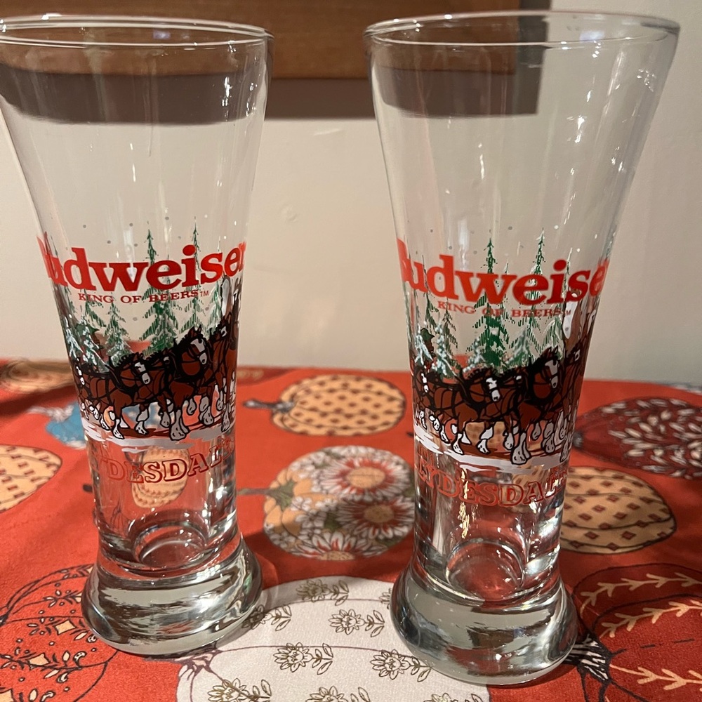 Budweiser Glass Set with Red and Green Clydesdale Design